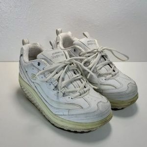 Skechers Shape Ups White Leather Platform Toning Sneakers Tennis Shoes Size 7.5